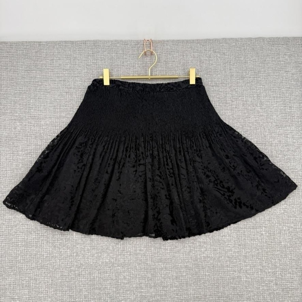 Vtg Y2K Whimsigoth Cache Skirt Womens M Black Mini Velvet Floral Layered Pleated